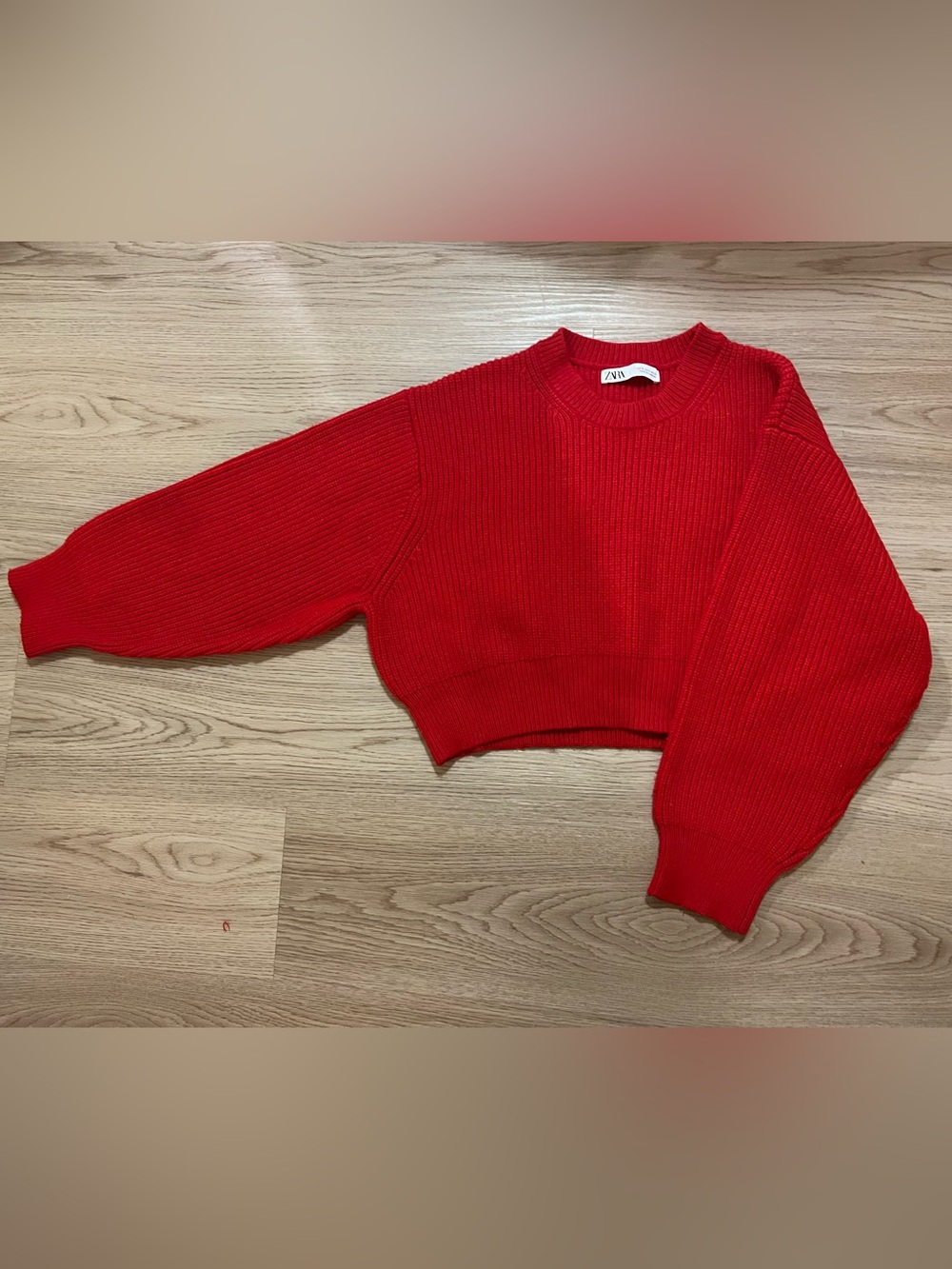ZARA Red Ribbed Knit Sweater Size S